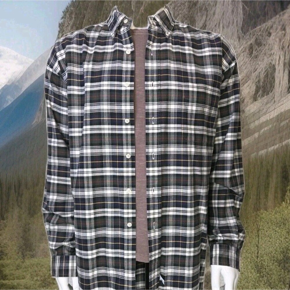 Ralph Lauren Blue Label "Big Shirt" Plaid Green Indigo White Men's XL SEE DESC